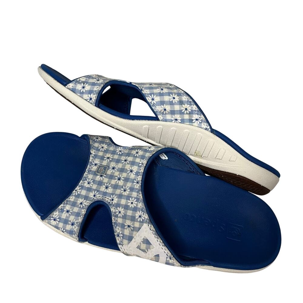 Spenco Blue Gingham Slides Sandals Daisies Floral Women’s 7 Orthopedic Soupport